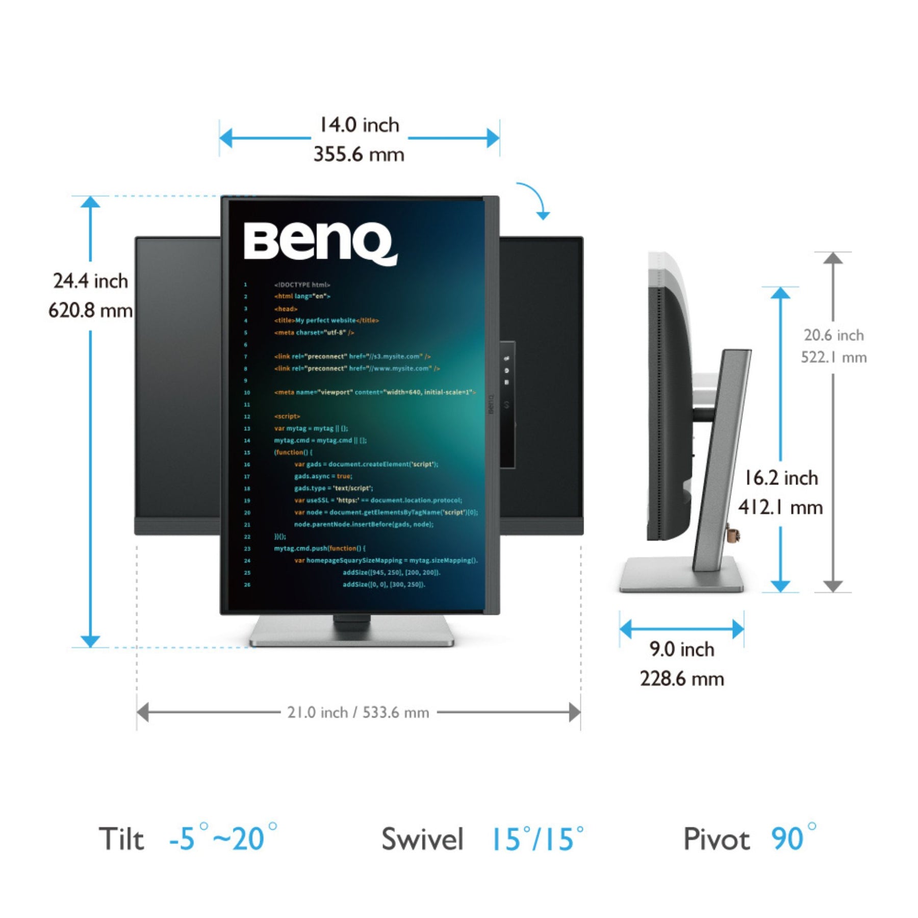 BenQ RD240Q 24.1" WQXGA IPS LED-Monitor, USB-C 90W, HDR10, Eye-Care, ergonomisch