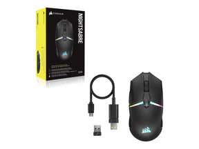 Corsair NIGHTSABRE WIRELESS RGB - Maus - rechts- und linkshändig - optisch - 11 Tasten - kabellos - Bluetooth, 2.4 GHz - kabelloser Empfänger (USB)