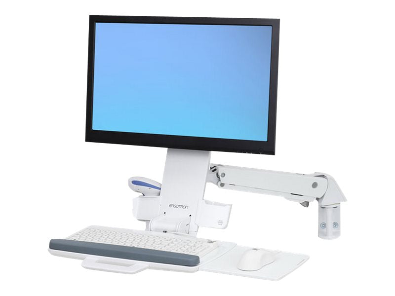 Ergotron Sit-Stand Combo Arm - Befestigungskit (Maushalterung, Wandschienenhalterung, Handgelenkkissen, Barcode-Scanner-Halter, VESA-Adapter, Wandmontagehalterung, Expansionsadapter mit 4-Loch-Muster, Tastatur-Tablett)