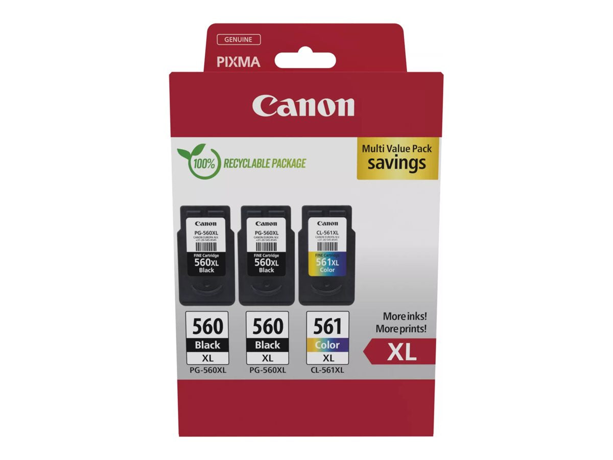 Canon PG-560XL x2/CL-561XL Multi Value Pack - 3er-Pack - Hohe Ergiebigkeit - Schwarz, Farbe (Cyan, Magenta, Gelb)