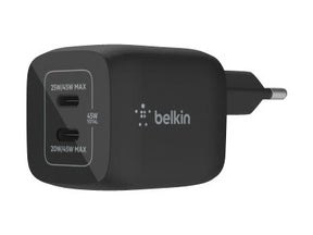 Belkin BoostCharge Pro - Netzteil - PPS- und GaN-Technologie - 45 Watt - 3 A - Fast Charge, PD 3.0 - 2 Ausgabeanschlussstellen (2 x USB-C)