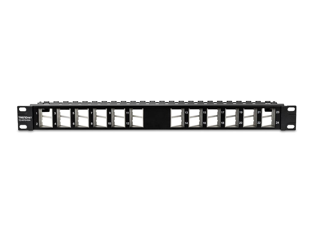 TRENDnet TC-KP24SA - Patch Panel - blank angled keystone shielded - Rack montierbar - CAT 6a - Schwarz - 1U - 48.3 cm (19")