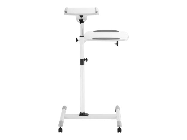 Manhattan Mobile Cart for Projectors and Laptops, Two Trays for Devices up to 10kg, Trays Tilt and Swivel, Height Adjustable, Grey/White, Lifetime Warranty