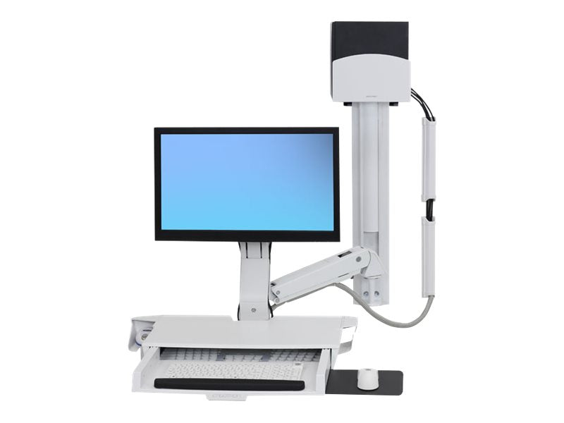 Ergotron Sit-Stand Combo Ablageflächen-System - Befestigungskit (Griff, Gelenkarm, CPU-Halter, Maushalterung, 2 Kabelkanäle, Handgelenkkissen, Wandschiene, Tastatur-Tablett, CPU Wandhalterung, einstellbarer Monitorarm)