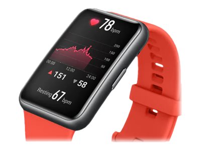 Huawei Watch Fit new - Schwarz - intelligente Uhr mit Riemen - Silikon - pomelo red - Handgelenkgröße: 130-210 mm - Anzeige 4.2 cm (1.64")