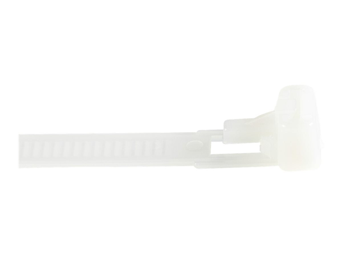 StarTech.com 15cm(6") Reusable Cable Ties, 7mm(1/4") wide, 35mm(1-3/8") Bundle Dia. 22kg(50lb) Tensile Strength, Releasable Nylon Ties, Indoor/Outdoor, 94V-2/UL Listed, 100 Pack, White - Nylon 66 Plastic - TAA (CBMZTRB6)