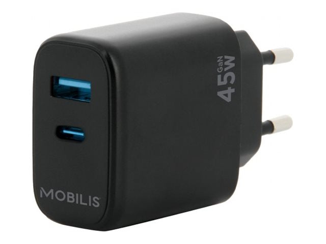 Mobilis Netzteil - schnell, GaN - 45 Watt - PD/PPS, Quick Charge - 2 Ausgabeanschlussstellen (USB, 24 pin USB-C)