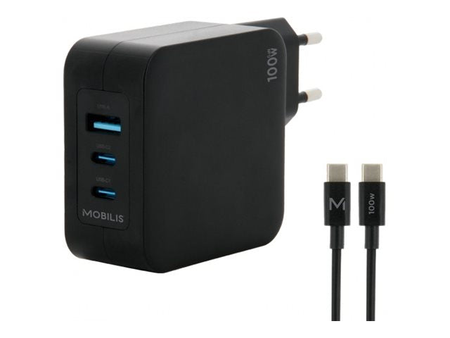 Mobilis Netzteil - schnell, GaN - 100 Watt - PD/PPS, Quick Charge - 3 Ausgabeanschlussstellen (USB, 2 x USB-C)