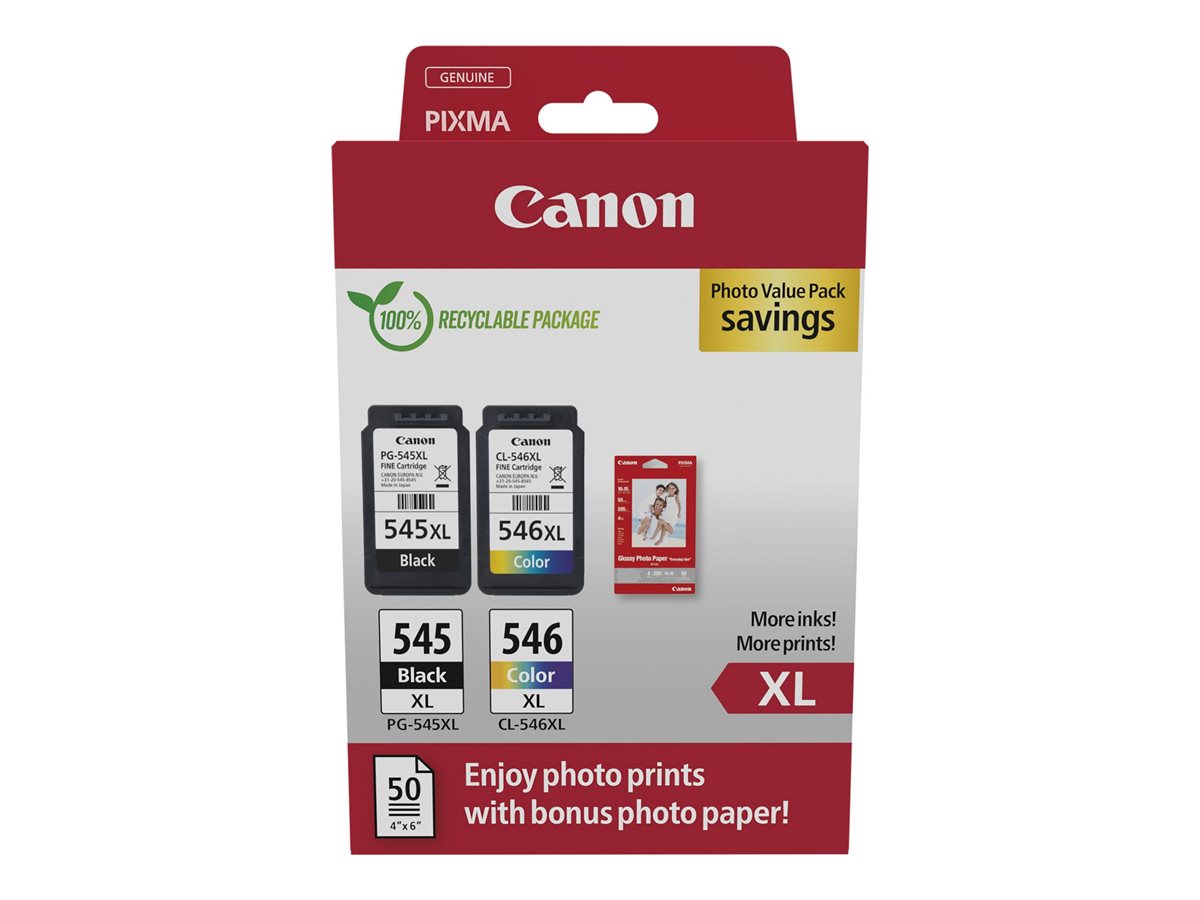 Canon PG-545XL/CL-546XL Photo Paper Value Pack - 2er-Pack - Hohe Ergiebigkeit - Schwarz, Farbe (Cyan, Magenta, Gelb)