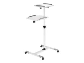 Manhattan Mobile Cart for Projectors and Laptops, Two Trays for Devices up to 10kg, Trays Tilt and Swivel, Height Adjustable, Grey/White, Lifetime Warranty