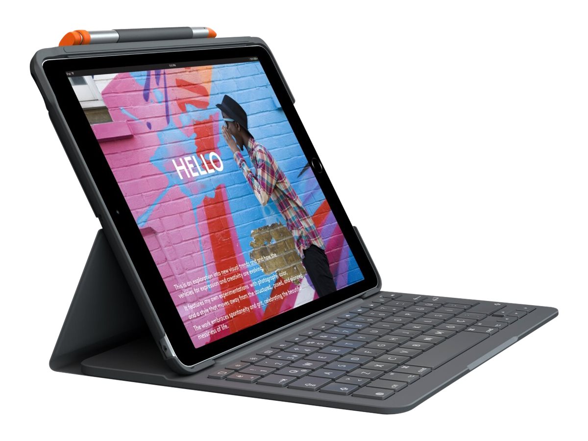 Logitech Slim Folio - Tastatur und Foliohülle - Bluetooth - QWERTZ - Schweiz - Graphite - für Apple 10.2-inch iPad (7. Generation, 8. Generation, 9. Generation)