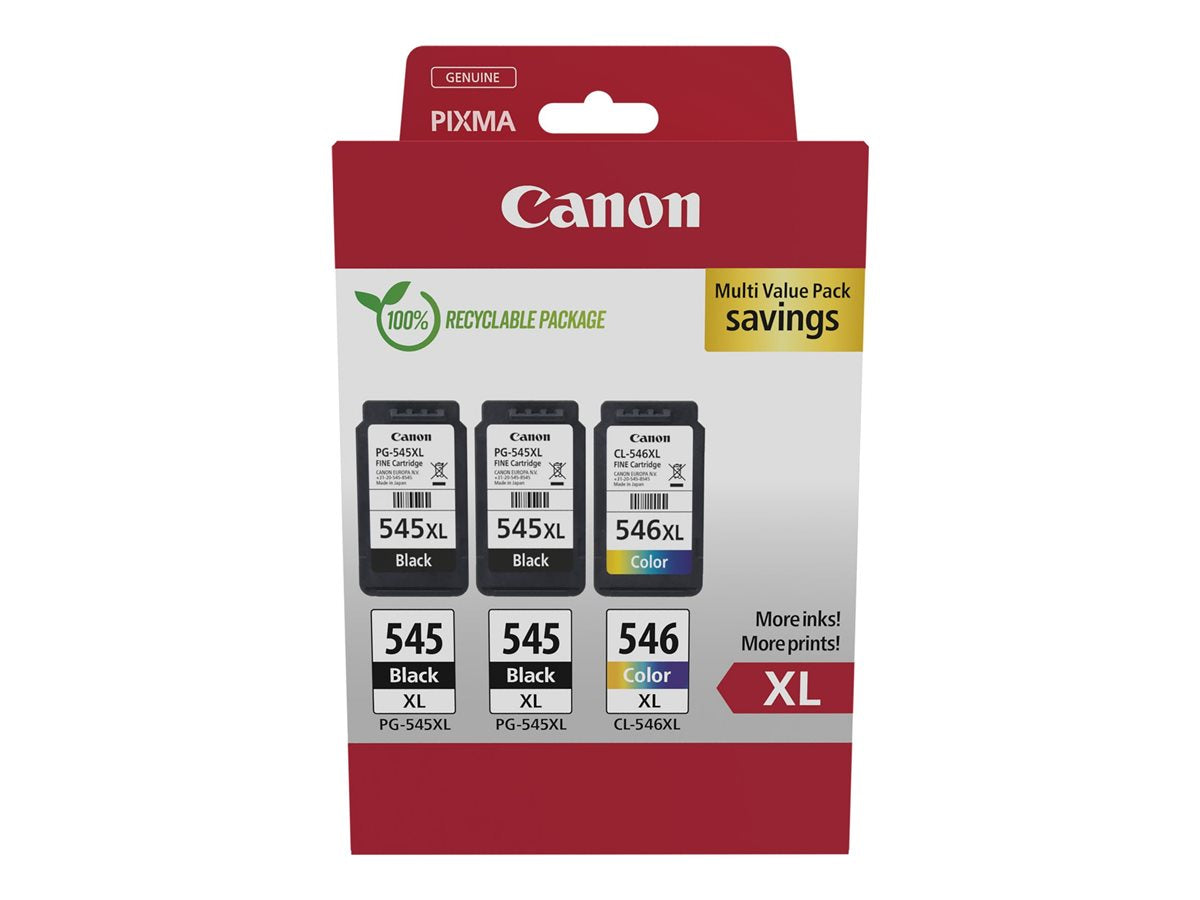 Canon PG-545XL x2 /CL-546XL Multi Pack - 3er-Pack - Hohe Ergiebigkeit - Schwarz, Farbe (Cyan, Magenta, Gelb)