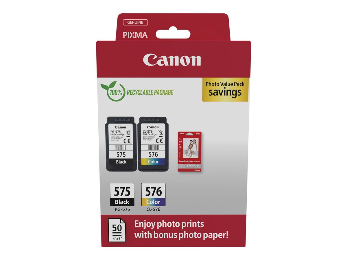 Canon PG-575/CL-576 Photo Paper Value Pack - 2er-Pack - Schwarz, Farbe (Cyan, Magenta, Gelb)