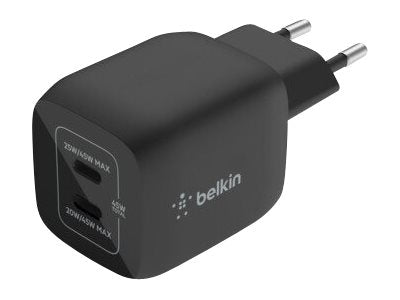 Belkin BoostCharge Pro - Netzteil - PPS- und GaN-Technologie - 45 Watt - 3 A - Fast Charge, PD 3.0 - 2 Ausgabeanschlussstellen (2 x USB-C)