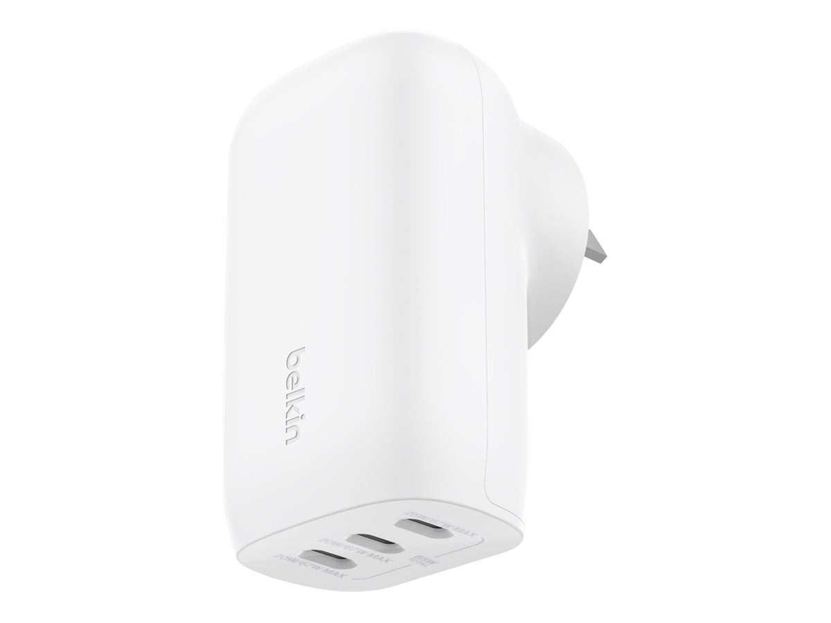 Belkin BoostCharge - Netzteil - PPS Technology - 67 Watt - 3.25 A - Fast Charge, PD 3.0, Power Delivery 3.1 - 3 Ausgabeanschlussstellen (24 pin USB-C)