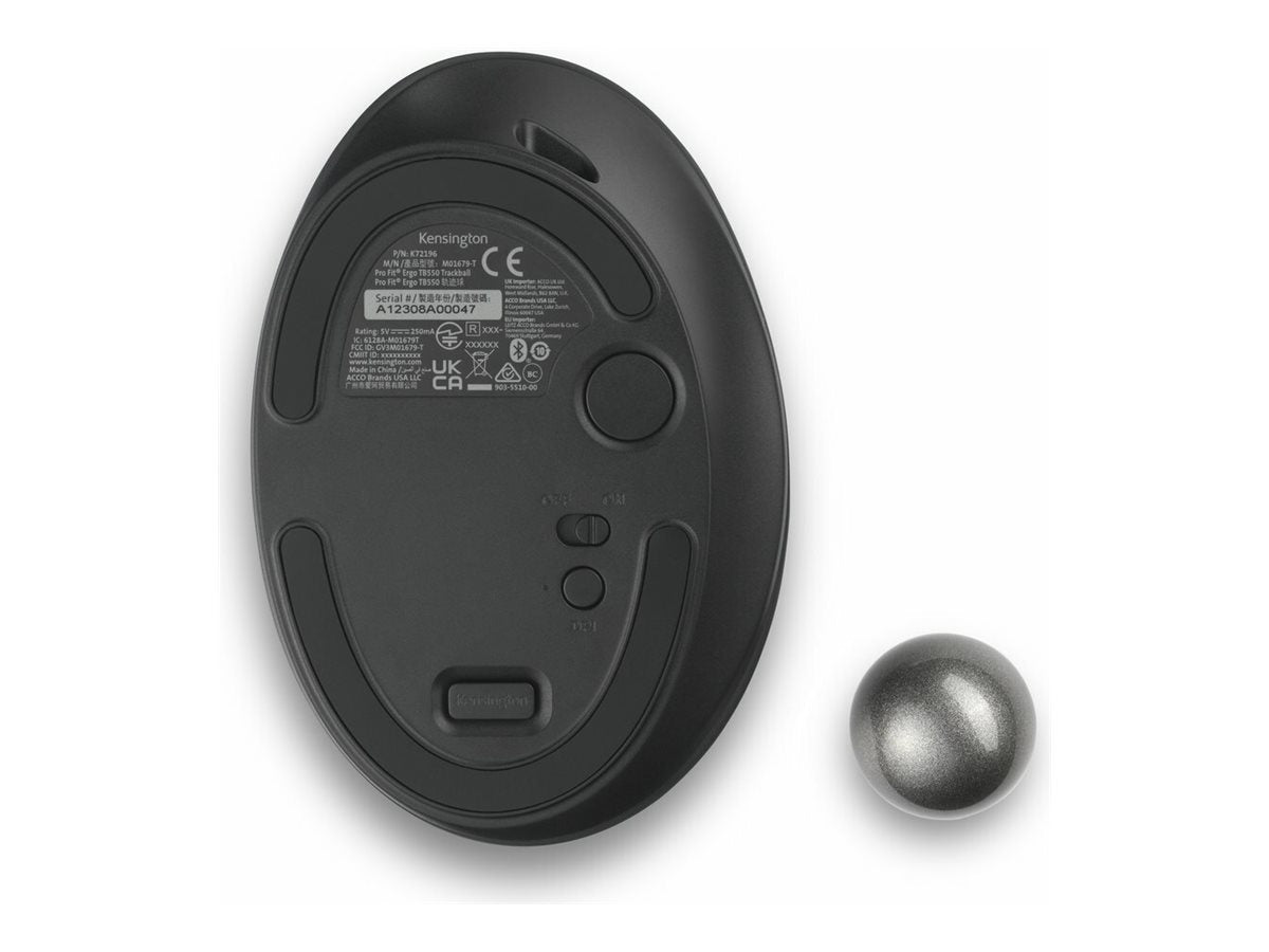 Kensington Pro Fit Ergo TB550 Trackball - Vertikale Maus - ergonomisch - optisch - 9 Tasten - kabellos - Bluetooth, 2.4 GHz - kabelloser Empfänger (USB)