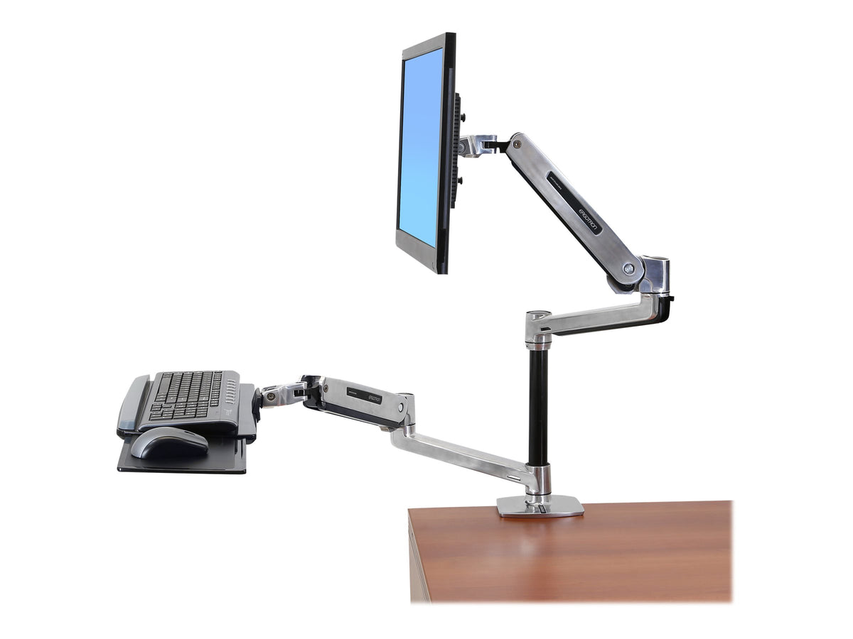 Ergotron WorkFit-LX Sit-Stand Desk Mount System - Befestigungskit (Tablett, Spannbefestigung für Tisch, Tischplattenbohrung, Stange, Handgelenkkissen, Tastatur-Tablett, Monitorarm, VESA-Halterung, einstellbarer Tastaturarm)