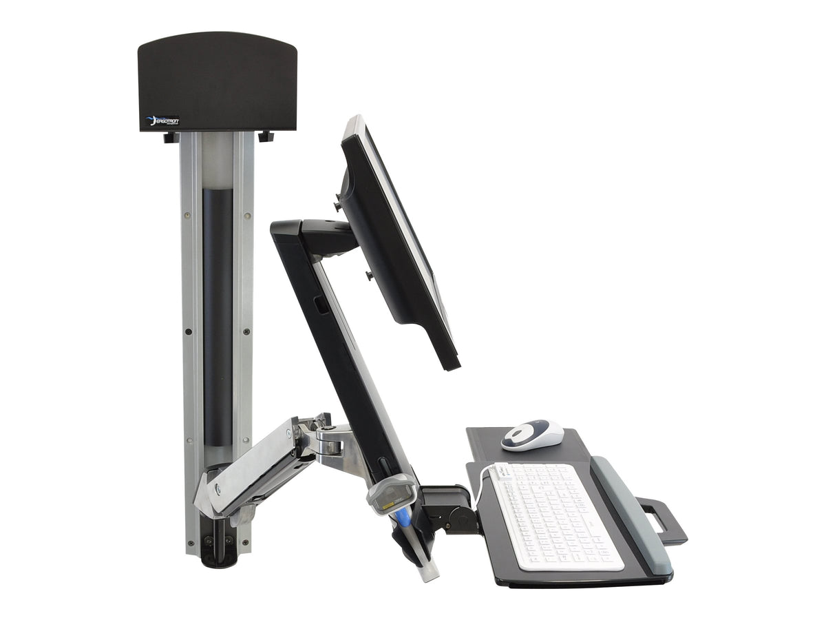 Ergotron Sit-Stand Combo System Mit CPU-Halter klein - Befestigungskit (CPU-Halter, 2 Schienenabdeckungen, 2 Kabelkanäle, Handgelenkkissen, einstellbarer Monitorarm, VESA-Halterung, Wandschiene 34", Montagesystem mit CPU-Halterung und Armen)