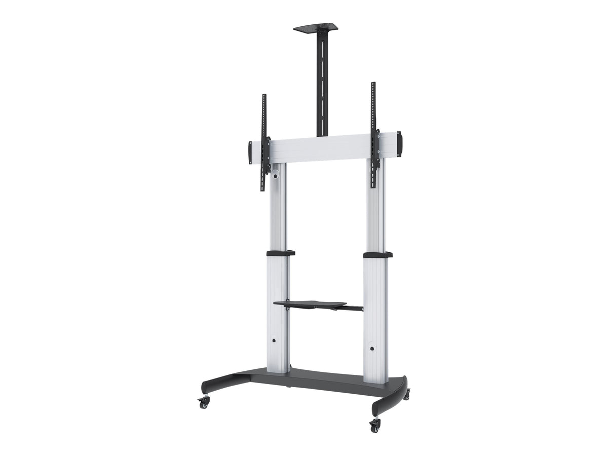 Manhattan TV & Monitor Mount, VESA 200x200 to 800x600mm, Max 100kg, Height adjustable 1200 to 1685mm, Aluminium, LFD - Wagen - für Flachbildschirm / AV-Ausrüstung - Aluminium - Schwarz, Silber - Bildschirmgröße: 152.4-254 cm (60"-100")