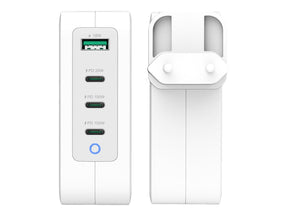 j5create JUP43130E - Netzteil - GaN - 130 Watt - 5 A - Huawei Fast Charge, PD 2.0, PD 3.0, QC 4.0, AFC, BC 1.2, Apple 2.4A - 4 Ausgabeanschlussstellen (USB Typ A, 3 x USB-C)