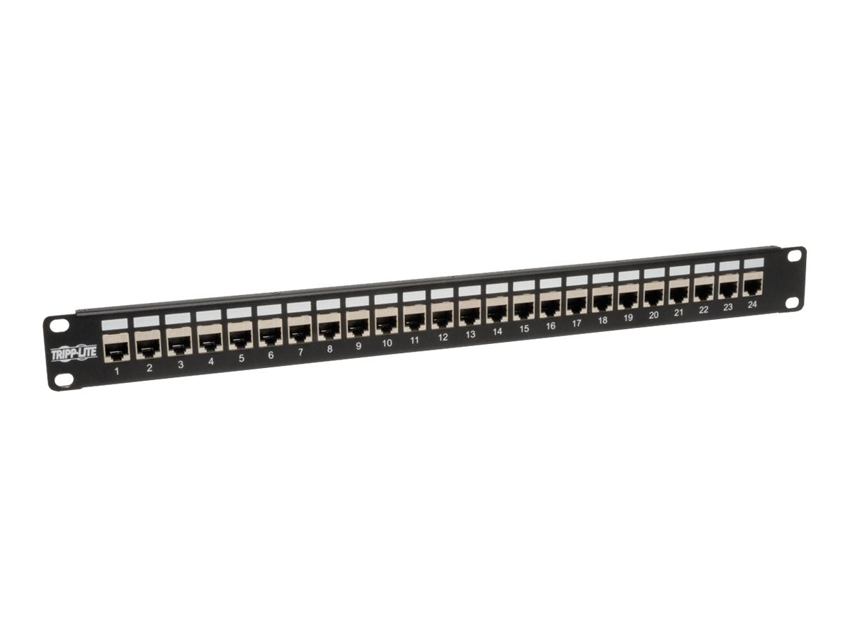 Tripp 24-Port Shielded Cat6 Patch Panel Feed Through Rackmount RJ45 1URM TAA - Patch Panel - CAT 6e - STP - RJ-45 X 24 - Schwarz - 1U - 48.3 cm (19")