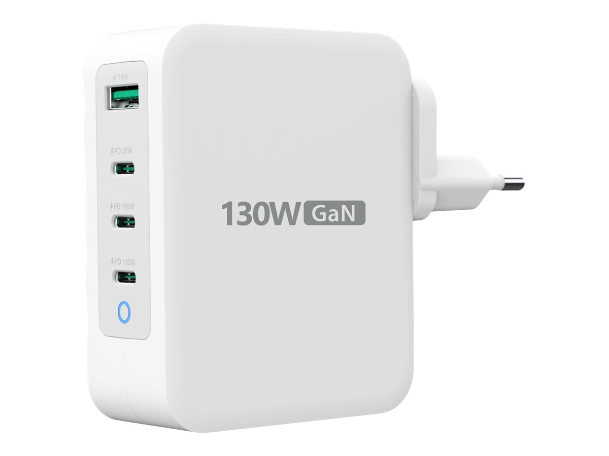 j5create JUP43130E - Netzteil - GaN - 130 Watt - 5 A - Huawei Fast Charge, PD 2.0, PD 3.0, QC 4.0, AFC, BC 1.2, Apple 2.4A - 4 Ausgabeanschlussstellen (USB Typ A, 3 x USB-C)