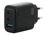 Mobilis Netzteil - GaN - 65 Watt - PD, Quick Charge - 3 Ausgabeanschlussstellen (USB, 2 x USB-C)