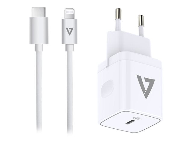 V7 Netzteil - 20 Watt - PD (24 pin USB-C) - auf Kabel: Lightning