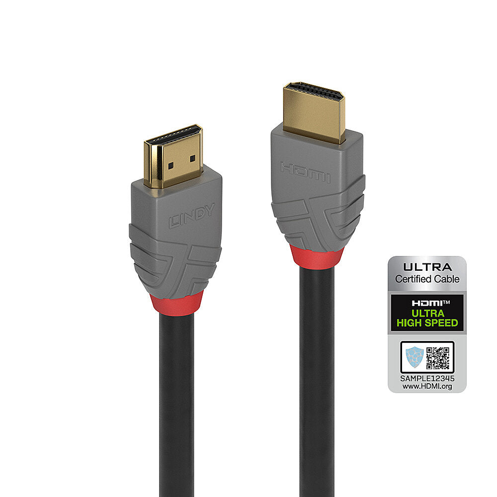 Lindy Anthra Line - Ultra High Speed - HDMI-Kabel mit Ethernet - HDMI männlich zu HDMI männlich - 2 m - Dreifachisolierung - Schwarz - rund, Dolby DTS-HD Master Audio-Unterstützung, Dolby TrueHD-Unterstützung, unterstützt 8K 120 Hz (7680 x 4320)