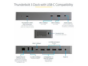 StarTech.com Thunderbolt 3 Dock mit USB-C Host-Kompatibilität - Dual 4K 60Hz DisplayPort 1.4 oder Dual HDMI Monitore - Single 8K - TB3/USB-C Laptop Docking Station - 96W PD, 5xUSB - 10 Gbit/s (TB3CDK2DHUE)