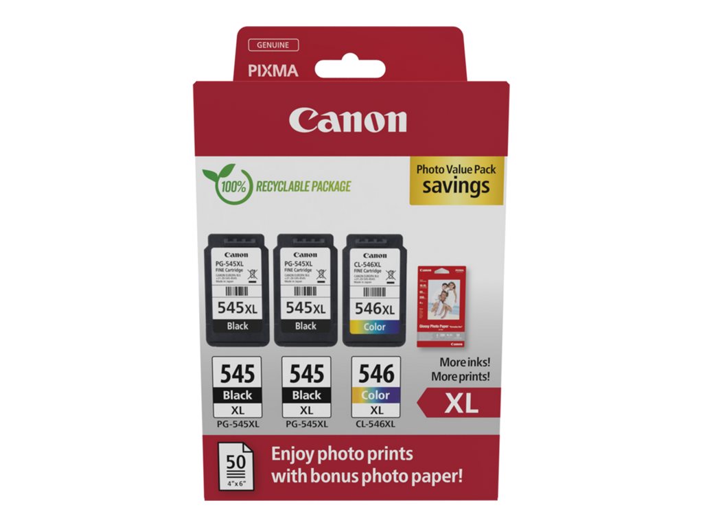 Canon PG-545 XL/CL-546XL Photo Value Pack - 3er-Pack - Schwarz, Farbe (Cyan, Magenta, Gelb)