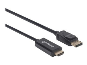 Manhattan DisplayPort 1.2 to HDMI Cable, 4K@60Hz, 1.8m, Male to Male, DP With Latch, Black, Not Bi-Directional, Three Year Warranty, Polybag