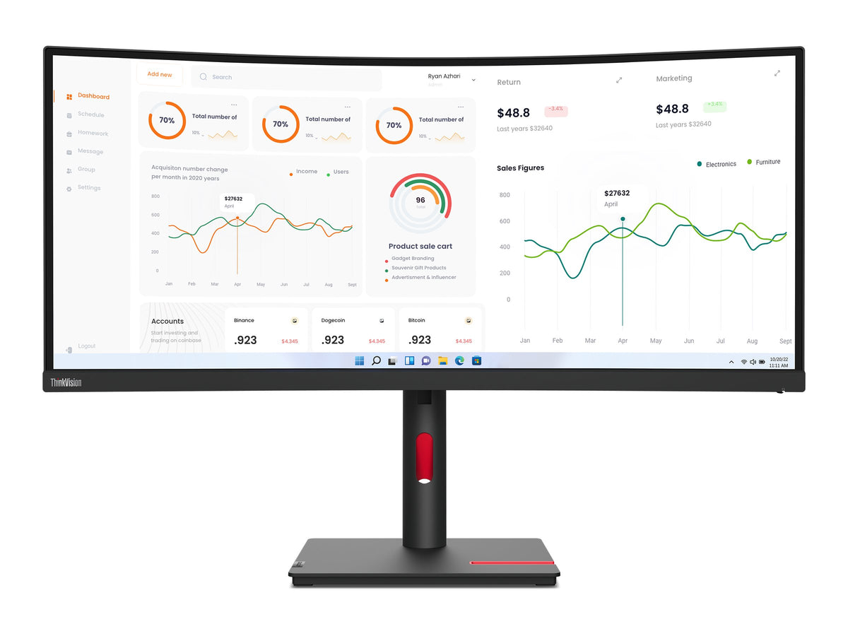 Lenovo ThinkVision T34w-30 - LED-Monitor - gebogen - 86.4 cm (34")