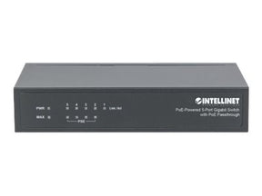 Intellinet 5-Port PoE+ Gigabit Switch mit PoE-Passthrough, 4 x PSE PoE-Ports, 1 x PD PoE-Port, IEEE 802.3at/af Power-over-Ethernet (PoE+/PoE)