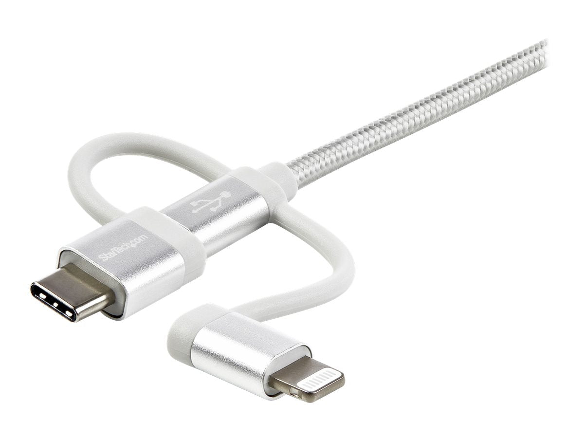 StarTech.com USB Lightning Kabel - USB-C Micro-B Laddekabel - 1m - geflochten - Silber - USB auf Lightning Kabel - USB zu USB C - USB-Kabel - USB (M)