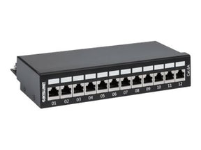 Intellinet Patch Panel, Cat6a, FTP, 12-Port, Desktop, Shielded, 90° Top-Entry Punch Down Blocks, Black