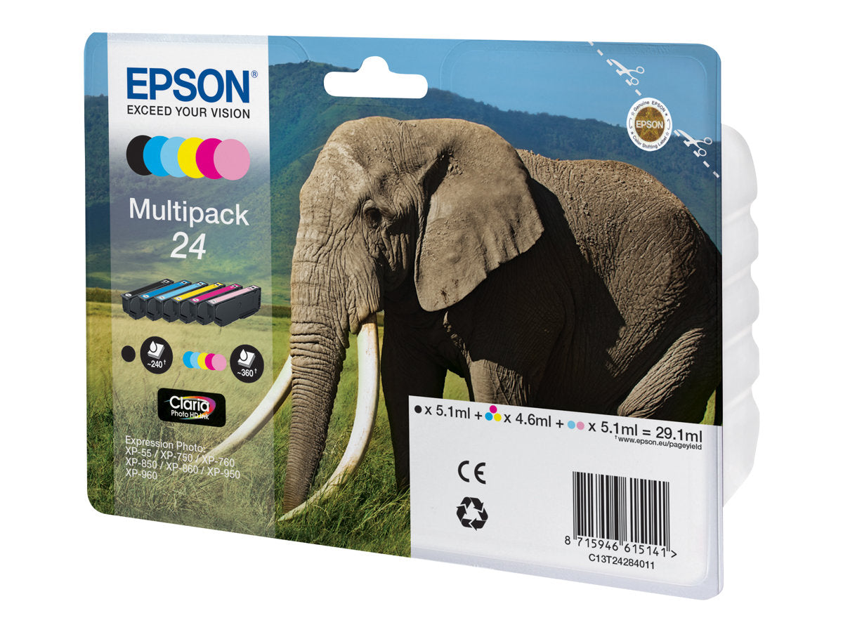 Epson 24 Multipack - 6er-Pack - 29.1 ml - Schwarz, Gelb, Cyan, Magenta, hellmagentafarben, hell Cyan - original - Blisterverpackung - Tintenpatrone (Alternative zu: Epson 24XL)