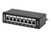 Intellinet Patch Panel, Cat6a, FTP, 8-Port, Desktop, Shielded, 90° Top-Entry Punch Down Blocks, Black