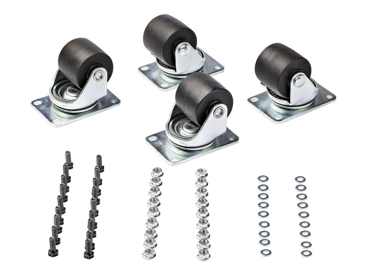 StarTech.com Heavy Duty Casters for Server Racks/Cabinets, Set of 4 Universal M6 2-inch Swivel Caster Kit, 45x75mm Pattern, Replacement Caster Wheels for 4 Post Racks, Steel/Plastic - 4-Pack Rolling Caster Kit (RKCASTER2)