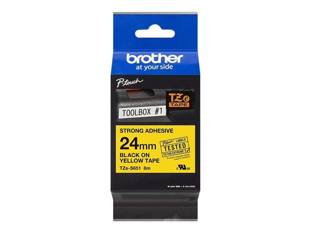 Brother TZe-S651 - Extra starker Klebstoff - Schwarz auf Gelb - Rolle (2,4 cm x 8 m)