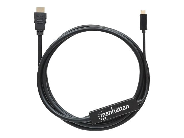 Manhattan USB-C to HDMI Cable, 4K@60Hz, 2m, Black, Equivalent to Startech CDP2HD2MBNL, Male to Male, Three Year Warranty, Polybag