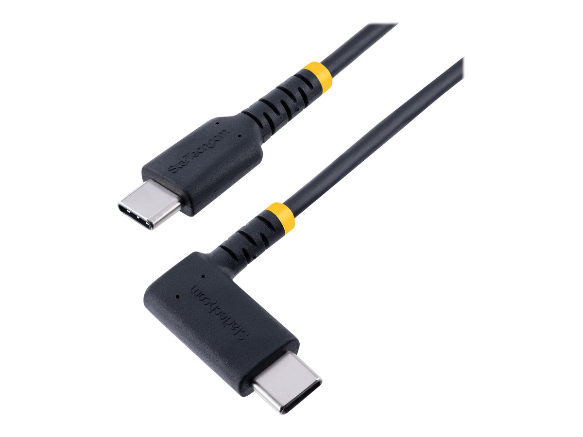 StarTech.com 1ft (30cm) USB C Charging Cable Right Angle, 60W PD 3A, Heavy Duty Fast Charge USB-C Cable, USB 2.0 Type-C, Durable and Rugged Aramid Fiber, S20/iPad/Pixel - High Quality USB Charging Cord (R2CCR-30C-USB-CABLE)