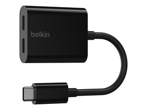 Belkin Connect Audio + Charge - USB-C auf USB-C Kopfhörer-/Ladeadapter - 24 pin USB-C männlich zu 24 pin USB-C weiblich - 14 m - Schwarz - USB Power Delivery (60W)