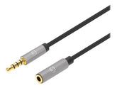 Manhattan Stereo Audio 3.5mm Extension Cable, 2m, Male/Female, Slim Design, Black/Silver, Premium with 24 karat gold plated contacts and pure oxygen-free copper (OFC)