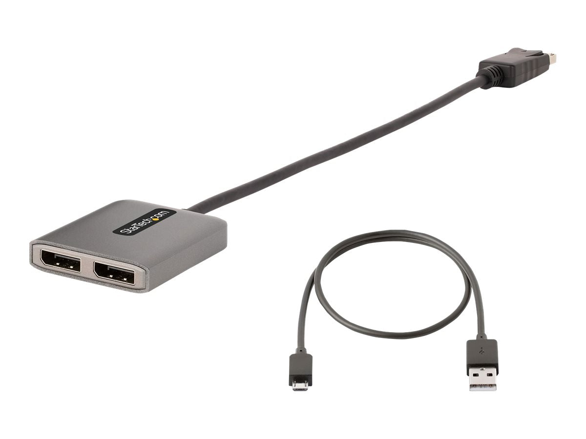 StarTech.com 2-Port DisplayPort MST Hub, Dual 4K 60Hz, DP to 2x DisplayPort Monitor Adapter, DP 1.4 Multi-Monitor Video Adapter w/ 1ft Built-in Cable, USB Powered, Windows Only - Multi Stream Transport Hub (MST14DP122DP)