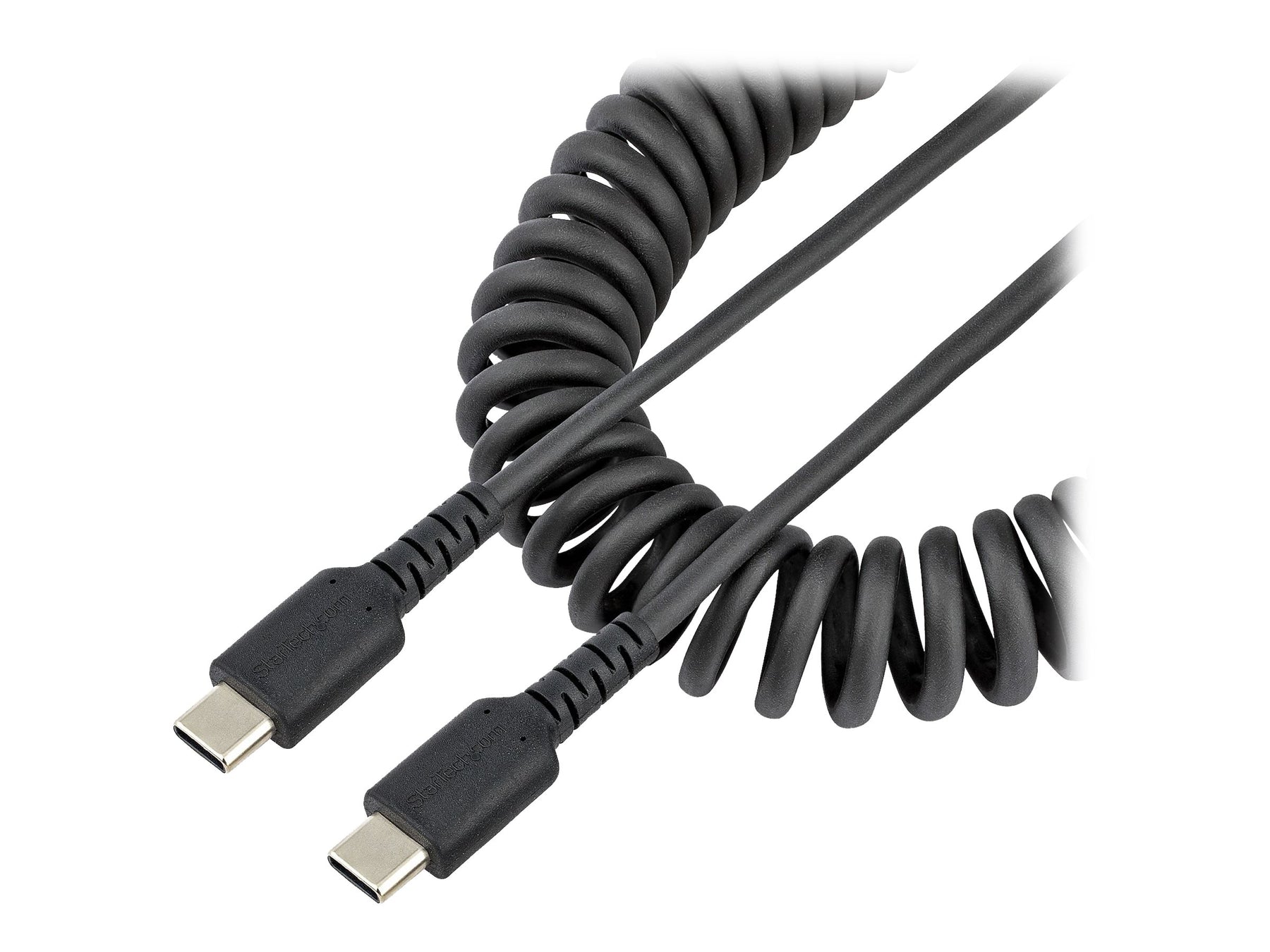 StarTech.com 50cm USB C auf USB C Kabel, hochbelastbares Spiralkabel zum Laden und Synchronisieren, USB C 2.0 Kabel, robuste Aramidfaser, Schnellladekabel mit EMI Schutz, schwarz (R2CCC-50C-USB-CABLE)