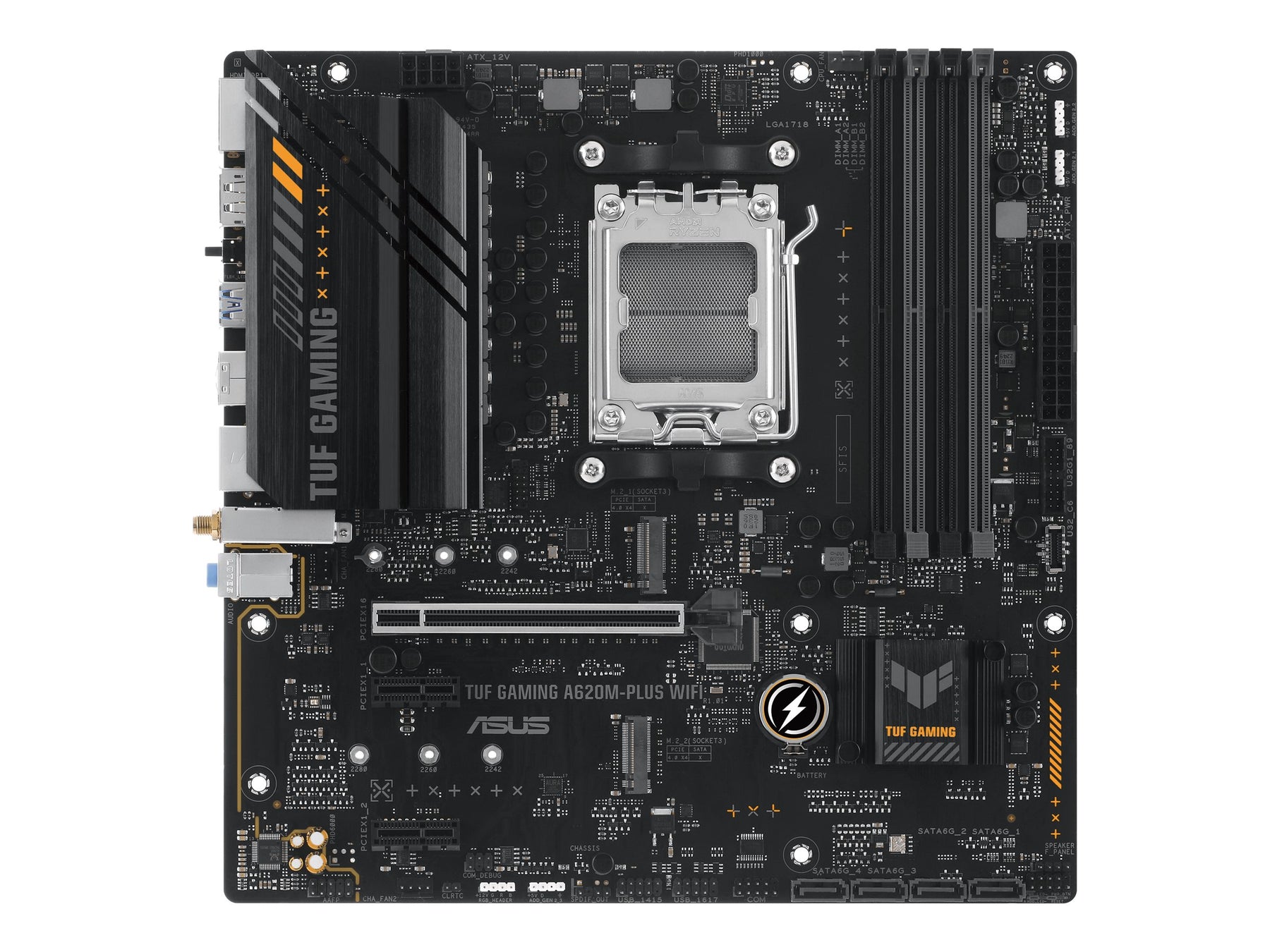 ASUS TUF GAMING A620M-PLUS WIFI - Motherboard - micro ATX - Socket AM5 - AMD A620 Chipsatz - USB 3.2 Gen 1, USB-C 3.2 Gen 1 - Gigabit LAN, 2.5 Gigabit LAN, Bluetooth, Wi-Fi - Onboard-Grafik (CPU erforderlich)