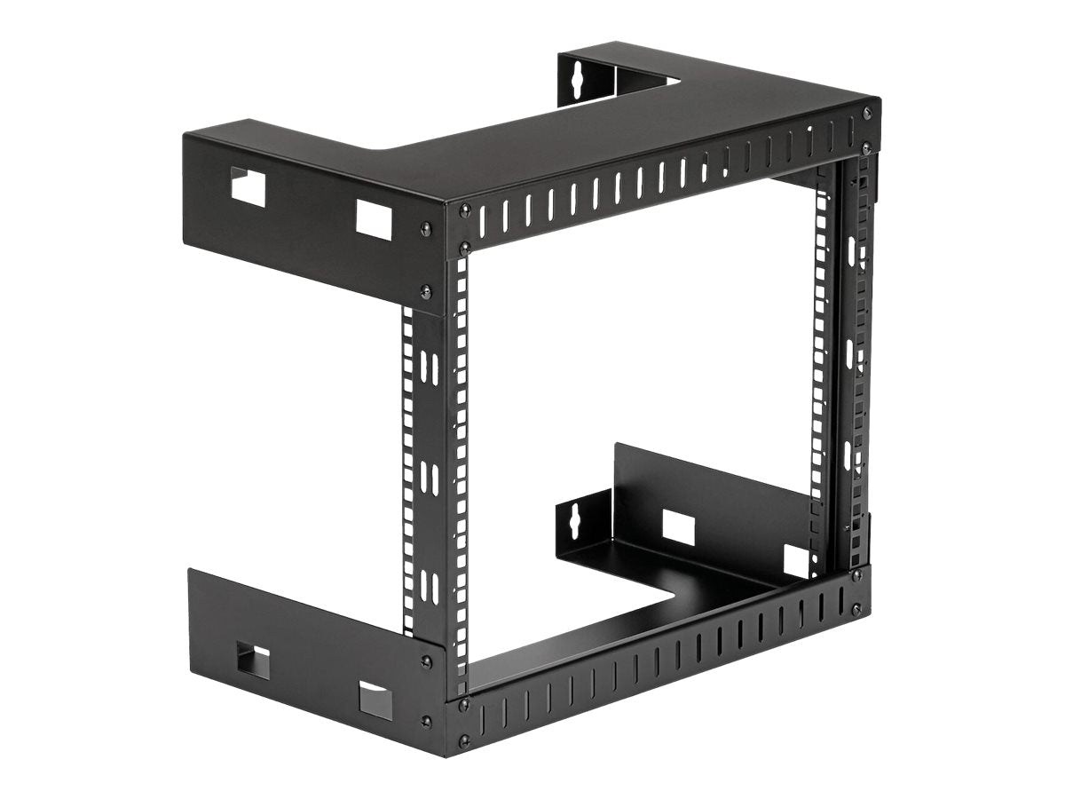 StarTech.com 8U 19" Wall Mount Network Rack - 12" Deep 2 Post Open Frame Server Room Rack for Data/AV/IT/Computer Equipment/Patch Panel with Cage Nuts & Screws 135lb Capacity, Black (RK812WALLO)