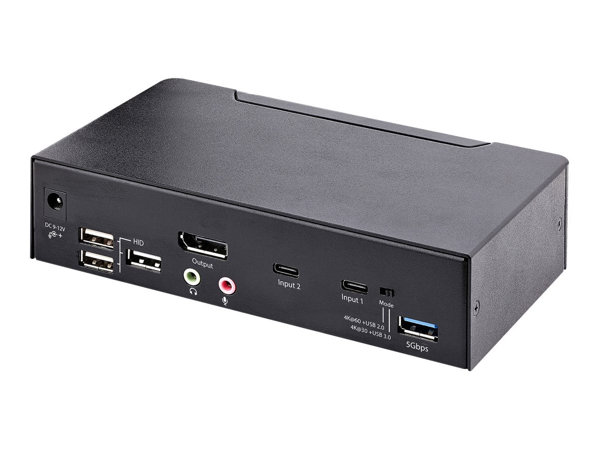 StarTech.com USB C KVM Switch, 2 Port DisplayPort KVM w/ 4K 60Hz UHD HDR Video, 3.5mm Audio, USB Type C KVM Switch, 4x USB HID and 2x USB A 3.2 Gen 1 5Gbps Hub, Thunderbolt 3/4 Compatible - Hot Key Switching (SV231DPUCA)