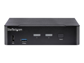 StarTech.com USB C KVM Switch, 2 Port DisplayPort KVM w/ 4K 60Hz UHD HDR Video, 3.5mm Audio, USB Type C KVM Switch, 4x USB HID and 2x USB A 3.2 Gen 1 5Gbps Hub, Thunderbolt 3/4 Compatible - Hot Key Switching (SV231DPUCA)